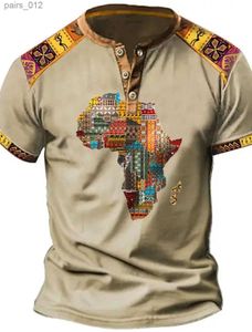 Camisetas masculinas camisetas retro masculas Africa Global 3D Printing T-shirt Botão de deco