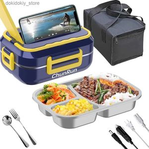 Bento Boxes Electric Lunch Box Food Heater 3-in-1 for Car Home - 60W Warms Flexible 12/24/110 Volts. 1.5 Liter 3 Compartments Stainless L49
