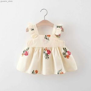 Vestidos de menina vestido de verão menina com mangas voadoras pequenos bordados de algodão sólido (0-3 anos) y240415y2404176wco