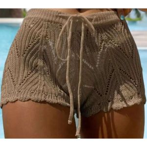 Kvinnors shorts bikini elegant spetsstrand för kvinnor hög midja dragkammare bottnar mjuk andningsbar stickad sommar