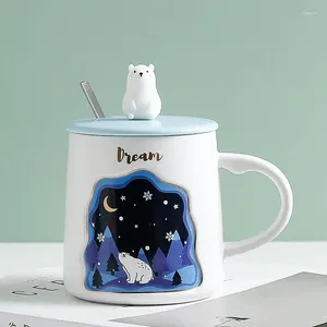 Mugs Exquisite 3D Animal Mug With Lid Spoon Ceramics & Pottery Cups Of Coffee Tea Cup Drinkware Thermo To Carry Cute