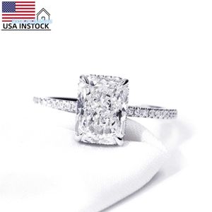 EUA estoque freeshipping 18k ouro banhado 925 sliver 3 ct Radiant Cut VVS Moissanite Rings