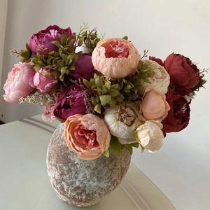 Dekoracyjne kwiaty Cilned Vintage Rose Pink Silk Bukiet Peony Artificial Bride Wedding Home Dekoracja Fałszywe faux