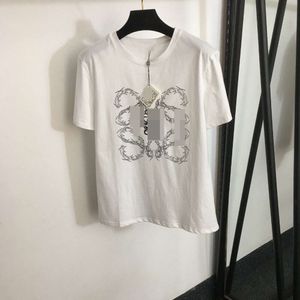 Frauen Frühling/Sommer Casual Wear Sticked bedrucktes kurzärärmisches T-Shirt Weiß