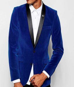 Royal Blue Velvet Wedding Groomsmen Tuxedos 2018 Black Shawl Lapel Slim Fit Custom Business Evening Party Men Suits Jacket 3725731