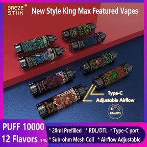 Оригинал Puff 10000 Shisha Onsosable Vapes Puff 10k Dtl Vaper Breze Stiik King Max 10000 Puff 20 мл предварительно заполненного картридж