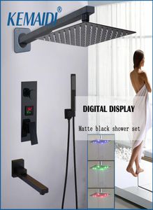 KEMAIDI Matte Black LED Digital Display Shower Faucet Set Rainfall Folding Bathtub Shower System LCD Digital Shower Mixer Tap 20118884838