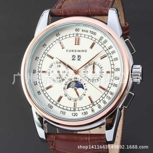 Inne zegarki Corgeut 42 mm Automatyczne daty mężczyzn Miesiąc Rok Rose Gold Dial Multifunkcja 316L Skórzany pasek wypolerowany noc T231206