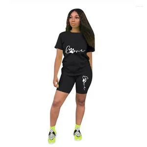 Kvinnors träningsdräkter Kvinnors träningsdräkt överdimensionerad hög midja shorts outfit läpptryck t-shirt korta byxor sportkläder sommardräkter