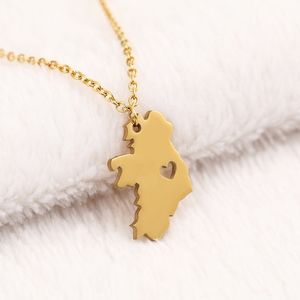 Republic of Ireland Country Heart Map Necklace Stainless Steel Outline Continent Dublin Pendant Necklaces for Motherland Hometown Female Ladies Party Gifts