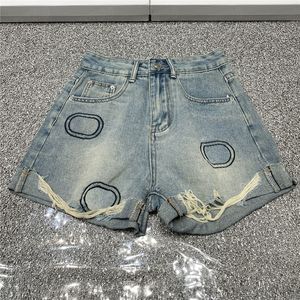 Broderade mönster jeans korta byxor för kvinnor hög midja denim pant flicka lady high street heta shorts