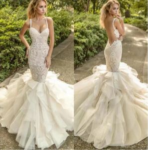 Couture 2024 Abiti da sposa sirena Abiti spaghetti Applique in pizzo posteriore APPLICA BRIDAL SWEEP TRENA COURA COUNTRY COSTRUZIONE Custom.