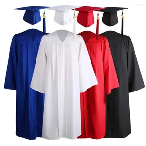 Kläderuppsättningar 2024 University Examinate Academic Gown Tassel Hat Zipper V Neck High School Bachelor Dress Student Graduation Costume