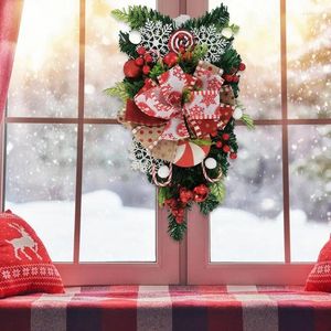 Dekoratif Çiçekler Noel Şeker Kamışı Swag Kırmızı ve Beyaz Dış bahçe duvar dekorasyon için baş aşağı ağaç çelenkleri