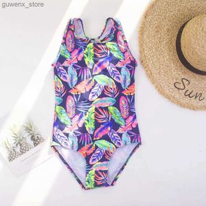 One-Pieces 5-14 Jahre Blattdruck Kinder Mädchen ein Stück Badeanzug Sommer Beach Mädchen Monokini Kinder Schüler Teenager Badebadanzug Y240412