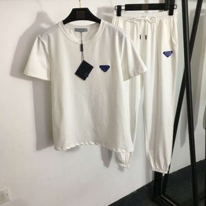 P Family Sports Set Triangle Kort ärm T-shirt+Elastisk midjefötter Casual Pants Tröja för Womens Autumn