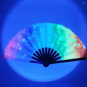 Decorative Figurines Hand-held Folding Fan Colorful Uv Fluorescent For Carnival Dance Party Weddings Portable Bamboo Bone Stage