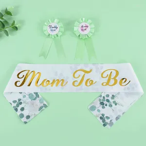 Dekoracja imprezowa 1set Zielone liście kwiaty Baby Shower Tatuse to Be Mommy Sash Ribbon Etykieta Pasowa odznaka dekoracje