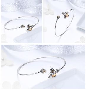 Bamoer 925 Sterling Silver Crystal Bee and Honeycomb Women Silver Armband Bangles For Women Sterling Silver Jewelry SCB104 1086 2398625