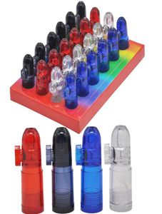 Whole Snorter Bullet Rocket Plastic Smoking Pipes Snuff Dispenser Rolling Machine Pipe 4 Colors Tobacco HandPipe Herb Dab Tool2042460