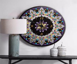 New Arrival Mandala Pattern Diamond Painting Clock 5D Tin Diamond Embroidery Cross Stitch Round Crystal Mosaic Home Wall Decor 2019842847