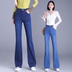 2024 Spring och Autumn New Micro Horn Elastic Jeans Womens High midje Slim Fit Pants Jeans Women