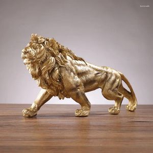 Figurine decorative Golden Lion King Resin Ornament Home Office Desktop Statue Animal Statue Accessori soggiorno