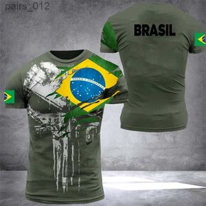 Men's T-Shirts Brazilian flag mens T-shirt 3D printed Brazilian summer T-shirt oversized jersey camouflage veteran short sleeved sports tactical T-shirt top yq240415