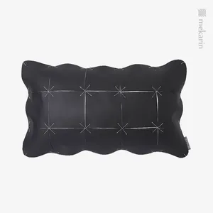 Pillow Nordic Light Luxury Black Leather Stitching Villa Model Room Waist El Living Sofa Bedroom
