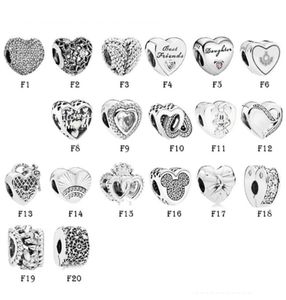 Novo 925 Sterling Silver Fit Charms Bracelets Love Heart Filha Amiga Mouse Lock Crown Charm de Bow para Mulheres Européias Jóias de Moda Moda Original9828581