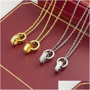 Hänge halsband 2024Choker kvinnors halsband älskar smycken guld dubbel ring rostfritt stål juvelery mode ovala sammanlåsande ringar clavi otstb