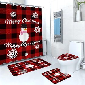 Duschgardiner juldekoration snögubbe tryck badrum vattentät gardin golvmatta toalettstol täcker fyrdel