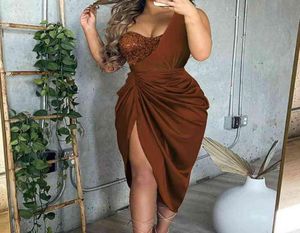 Vestidos Sexig festklänning för kvinnor Formell klänning Sökad delad damer oregelbundna av axel Bodycon klänning för bröllopsfest G0217367597