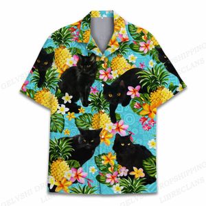 Summer Mens Floral Shirts Cat Print Beach Men Fashion Shirt Hawaiian Vocation Casual Blouses Unisex Lapel Camisa Animal 240415