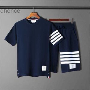 Tb Sports Suit Mens Fashion Brand Four Bar Loose Cotton Shorts Casual Short Sleeved T-shirt High Version Summer