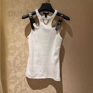 Designer Camisoles & Tanks classic 24ss leather buckle metal chain hanging neck off shoulder slim fit vest is eye-catching both inside and outside 7BYB