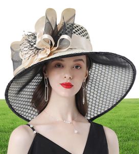 FSパープルレディース魅惑的な帽子の女性のための結婚式の花の広い広いブリムフェドーラオーガンザハットチャーチ2112278118053