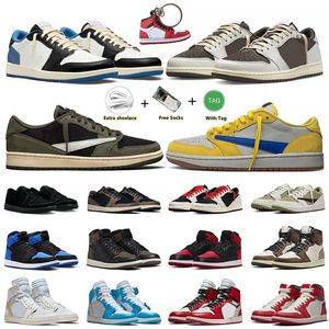 Nike AJ1 Basketball Shoes Travis Scott Air Jordan 1 Off White Shoes 1s OG Original Herren Basketballschuhe 1s Sprung Mann 1 Kanarische Rückwärts. 【code ：L】