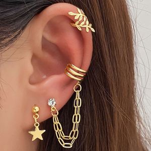 Gider Gold Yaprak Püskül Moda Yıldızı Earbone Clip 3 Parçalı Alaşım Küpe Seti