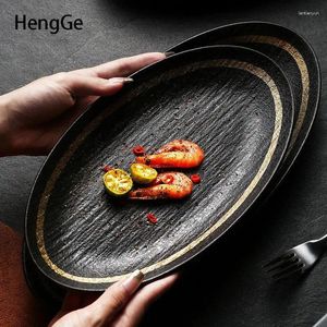Plates Nordic Oval Ceramic Creative Matte Gold Stroke Molecular Cuisine Dinner Plate Sushi Dishes Western Tableware Service Tray