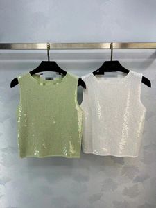 2024 Giallo/verde/bianco/paillettes ridotte senza maniche Donne Sexy Tops Designer High -End Womens Serbatoi 41511