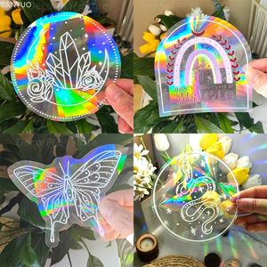 Sun Catcher PVC Self Adhesive Glass Window Stickers Cat Moth Energy Suncatcher Wallpaper Rainbow Prisms Sticker Sunlight Decals 240410