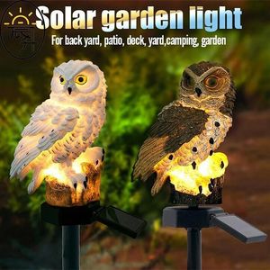 Creative Solar Lights Outdoor Waterproof Resin Owl Ornaments Decorative Lights Garden Landscape Lamp Guide Street Night Lamp 240329
