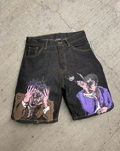 Streetwear Shorts Y2K Spodnie Hip Hop Anime Cartoon Graphic Print Retro Black Denim Gym Men Basketball 240403