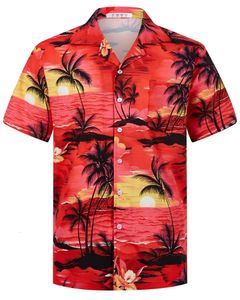 夏のファッションメンズハワイアンシャツ半袖ボタンココナッツツリープリントカジュアルビーチアロハシャツプラスサイズ6xl Hombre Ropa 240415