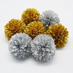 Flores decorativas 5pcs ouro/prata 7cm pompom artificial hidrangea hidrangea home wedding decoração diy scrapbooking wreaths de flores falsas