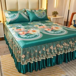 Summer Bed Skirt Style Bedspread Lace European Three Piece Set 15m Cover Mattress Dust Protection 240415