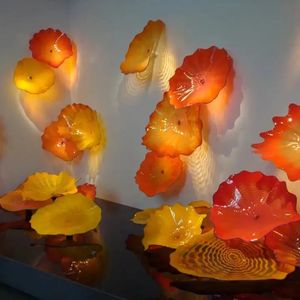 Lâmpada de arte de parede de vidro soprada à mão Placas de flores de vidro Murano sopradas para decoração de decoração de casa sotaques para sala de estar
