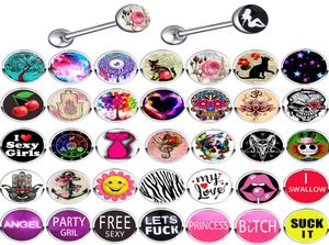 Logo Paslanmaz Düz Dil Barbells 14G Piercing Ear Bar meme başı yüzük gövde Piercing Takı Kadınlar Erkekler 100 PCS8363692