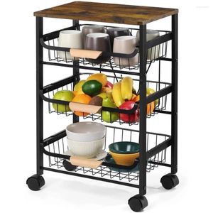 Kitchen Storage Rolling Utility Cart 4 Tire Fruit Basket Serving